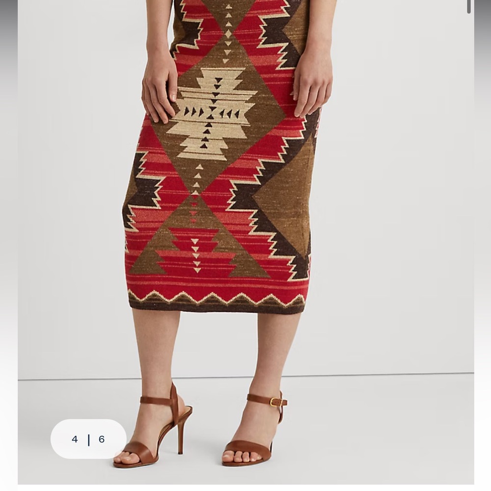 Lauren Ralph Lauren Red and Brown Patterned Pencil Skirt